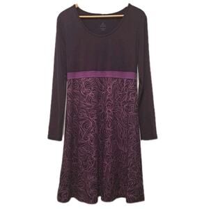 Prana Kaley Long Sleeve Dress Womens Large Purple Abstract Print Knit Athleisure